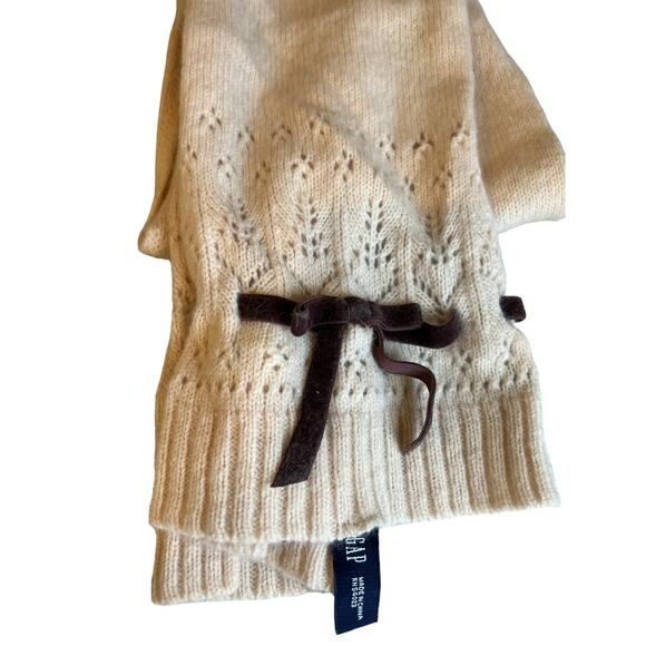 Gap Lambswool Scarf Pale Pink Brown Velvet Ribbon Trim - Picture 2 of 6